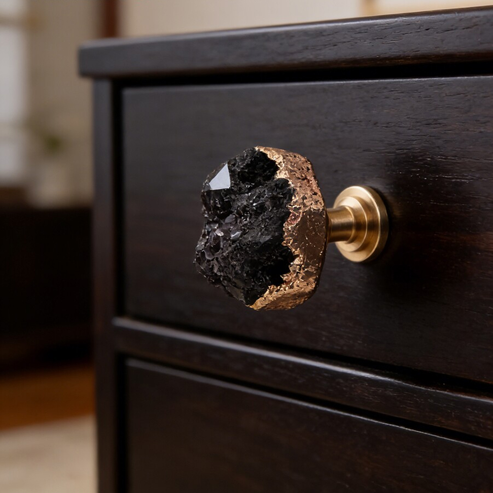 Drawer Pull Gold - ナチュラルホワイトクリスタル歯状金メッキエッジゴールド純粋高級真鍮製引き出しワードローブドアハンドルシングルホールキャビネット家具ハンドル