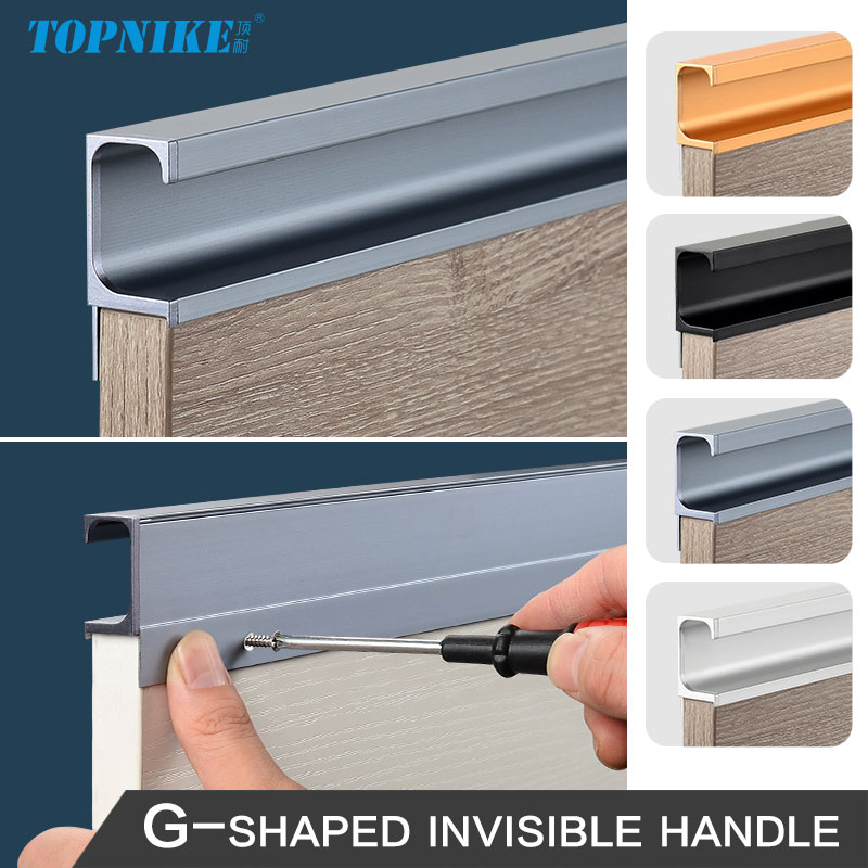 Furniture Hardware China - フィンガープル G字型溝なし隠しアルミニウムプロファイルエッジバンディングハンドル キッチンキャビネット用引き出しプル 穴あけ不要