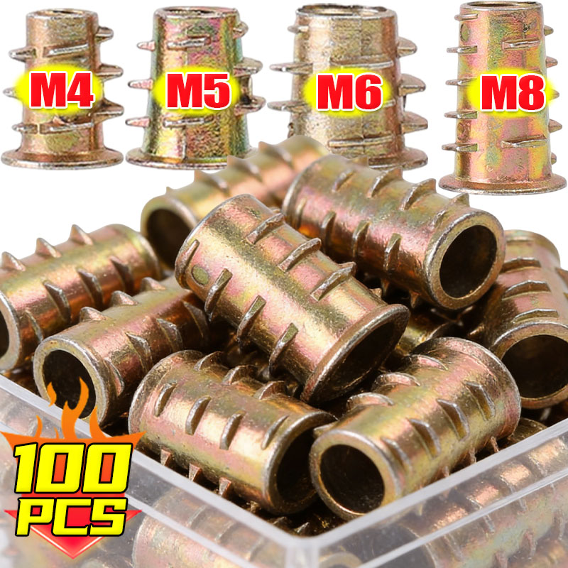 Furniture Hardware Threaded Inserts - M4 M5 M6 M8ネジ付きインサートナット木製家具用ボルトEナットファスナー埋め込み六角ソケットヘッドフラッシュナットインサートボルト金具