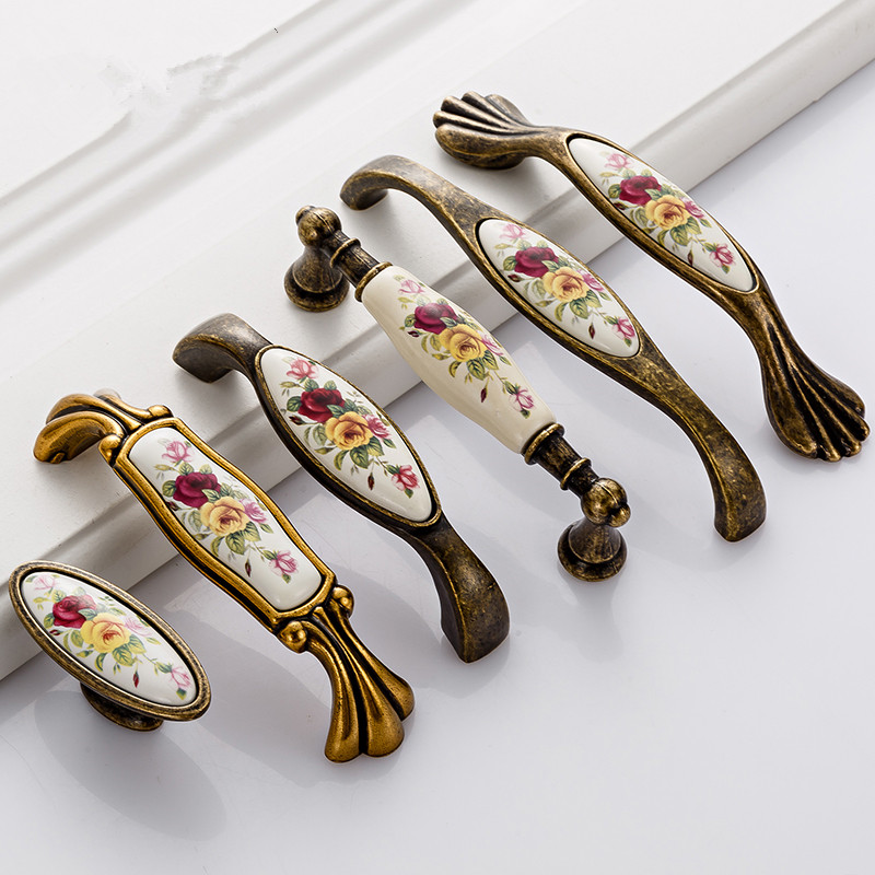 Vintage Furniture Hardware Pulls - ヴィンテージセラミックハンドルアンティークブロンズキャビネットプルノブワードローブクローゼット食器棚家具ハードウェアアクセサリードアハンドル