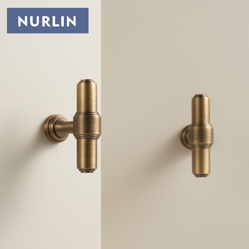 Furniture Hardware China - Nurlin ソリッドブラスフレンチレトロアンティークブロンズキッチンキャビネットドア引き出しノブワードローブハンドル T バー