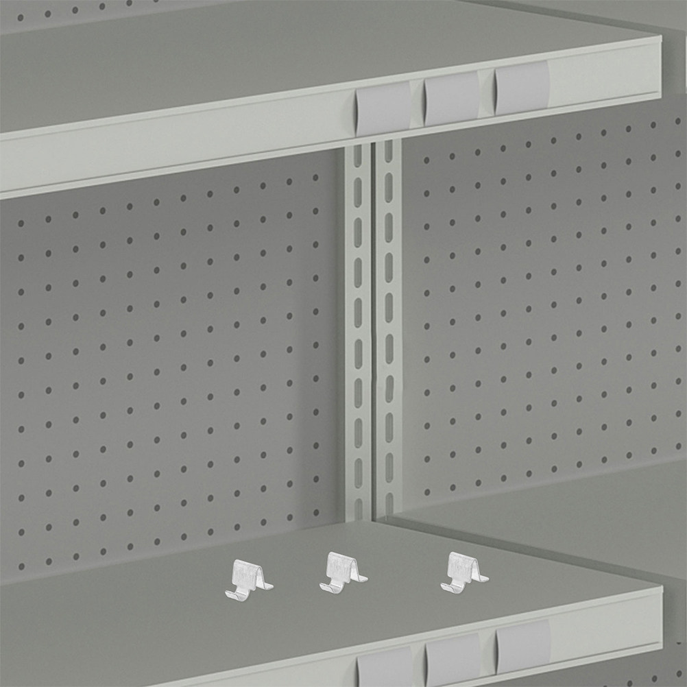 Shelf Peg Support - 20個入りステンレス製棚支持クリップ、頑丈なキャビネット棚ペグ、オフィスや学校の金属製棚の安定化用
