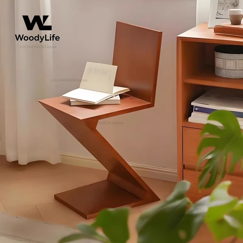 Z. A. Furniture - ウォールナットヴィンテージ無垢材ダイニングチェア、Z型背もたれアクセントチェア（キッチン用）、レトロで快適な家庭用座席