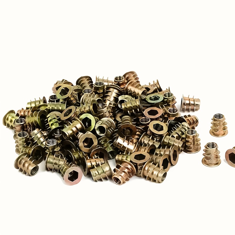 Furniture Hardware Threaded Inserts - 100個入り亜鉛合金製ねじ込みインサートM6ナット、台形ナット、皿頭ナット、六角ドライブ内外ねじインサート、木材および針葉樹家具、乾式壁、キャビネット用 - 耐久性のある防錆ハードウェアファスナー