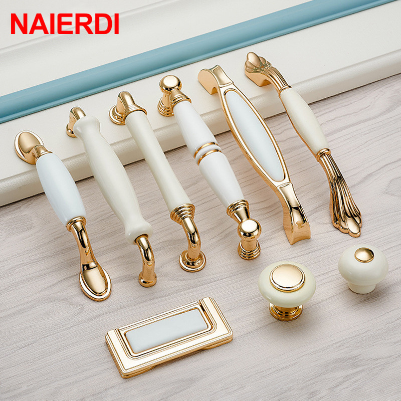 Drawer Pull Gold - NAIERDI ゴールドホワイトクリームキャビネットハンドルノブ引き出し取手キッチンドアハンドル家具ハンドルキャビネットドアハードウェア