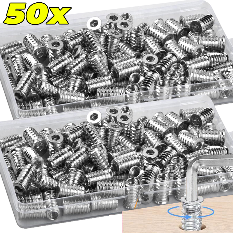 10/50x ネジ付きインサート 木製インサートナット 炭素 - Furniture Hardware Threaded Inserts のレビューと価格