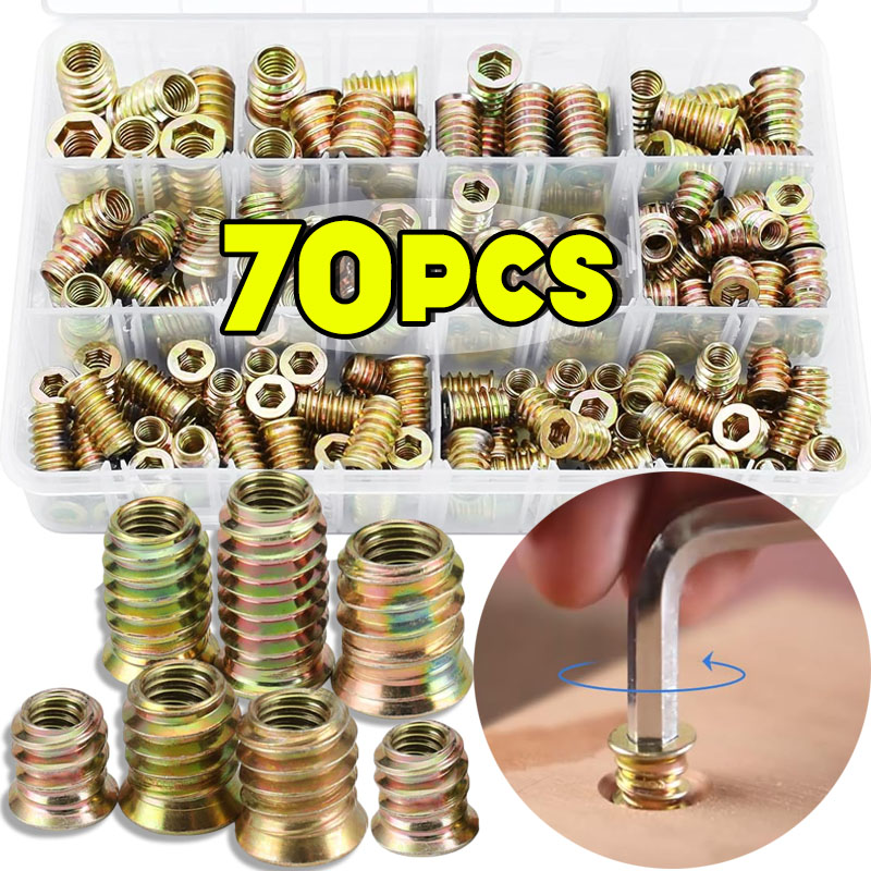 70個入りネジ付きインサートナットEナットキットフラッシュナ - Furniture Hardware Threaded Inserts のレビューと価格
