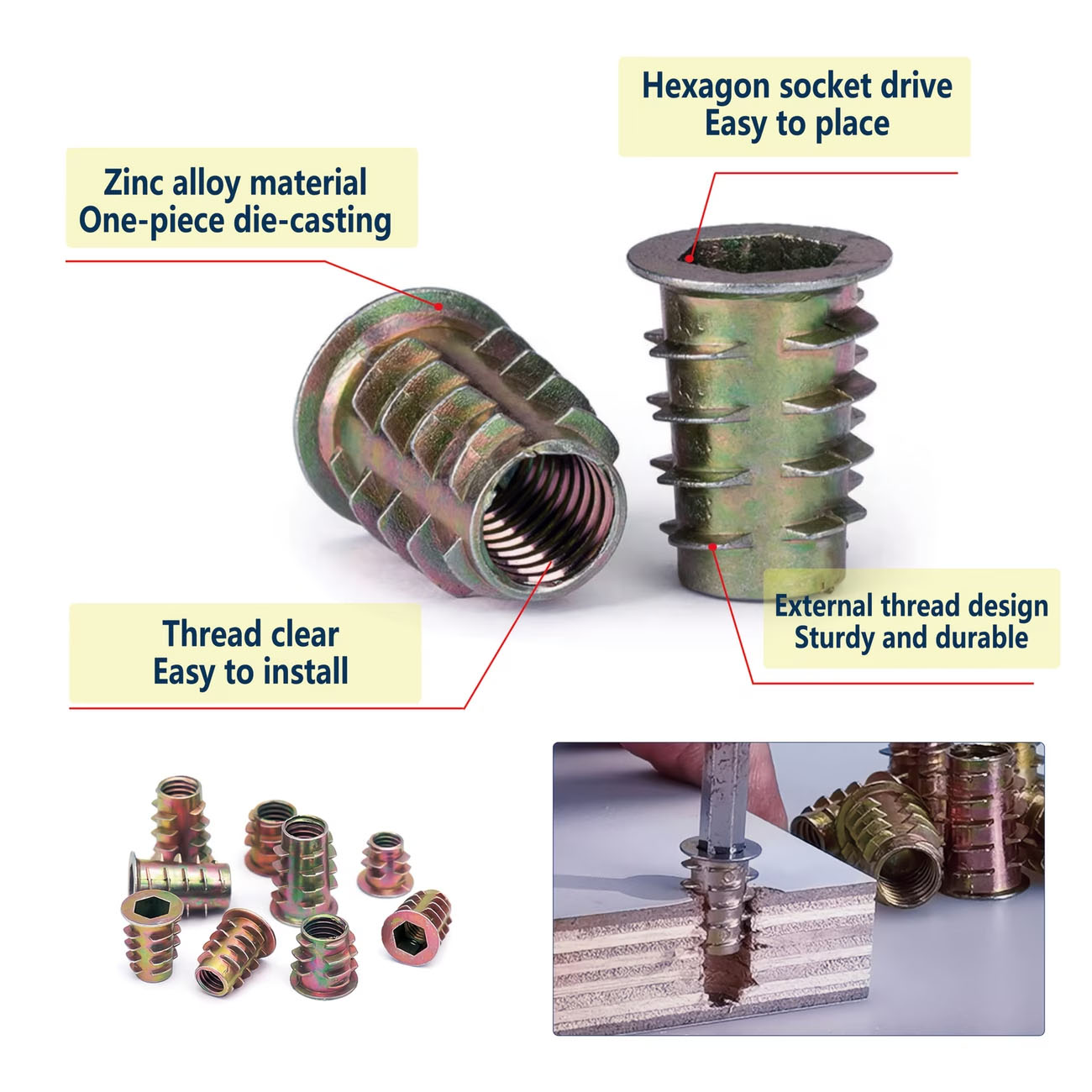 70個入りネジ付きインサートナットEナットキットフラッシュナ - Furniture Hardware Threaded Inserts のレビューと価格