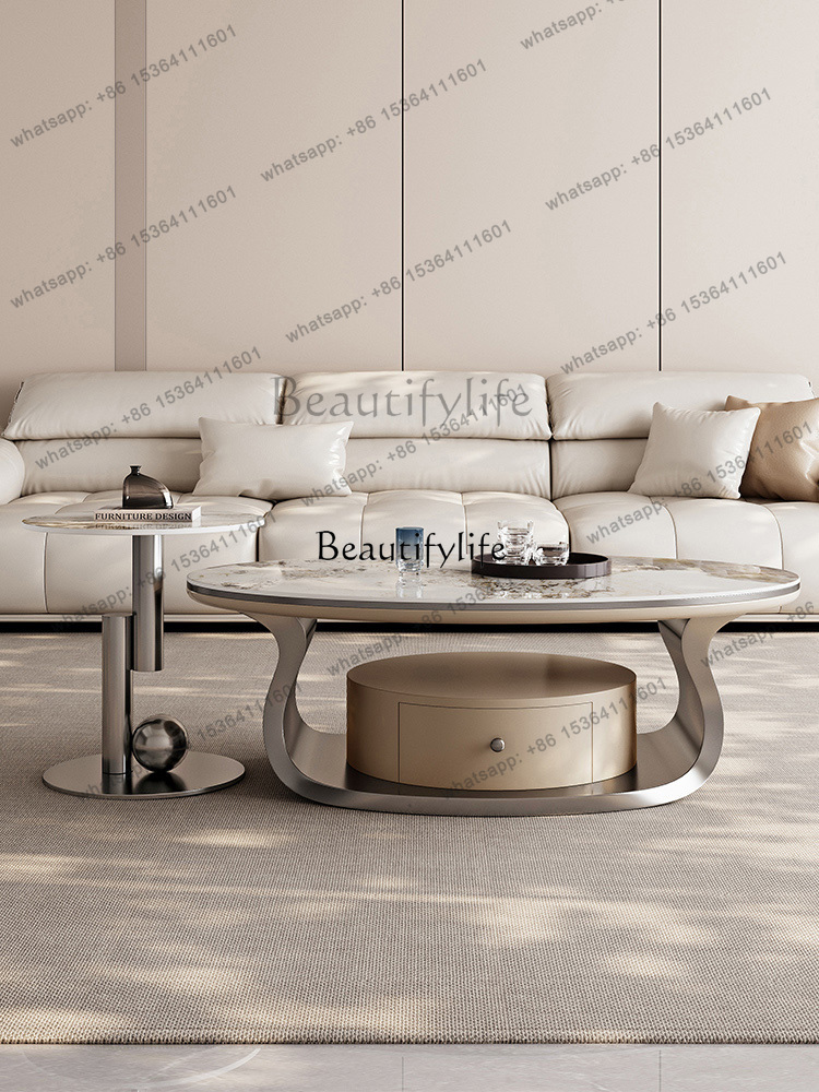 z.ライトラグジュアリーロックスラブオーバルコーヒーテーブル - Z. A. Furniture のレビューと価格