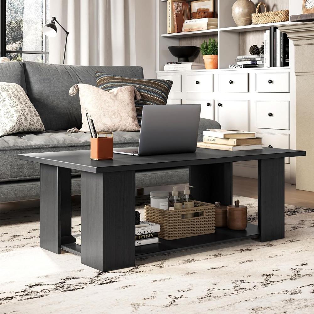 Z モダン長方形2段コーヒーテーブル、5つの木製支柱、リビン - Z. A. Furniture のレビューと価格