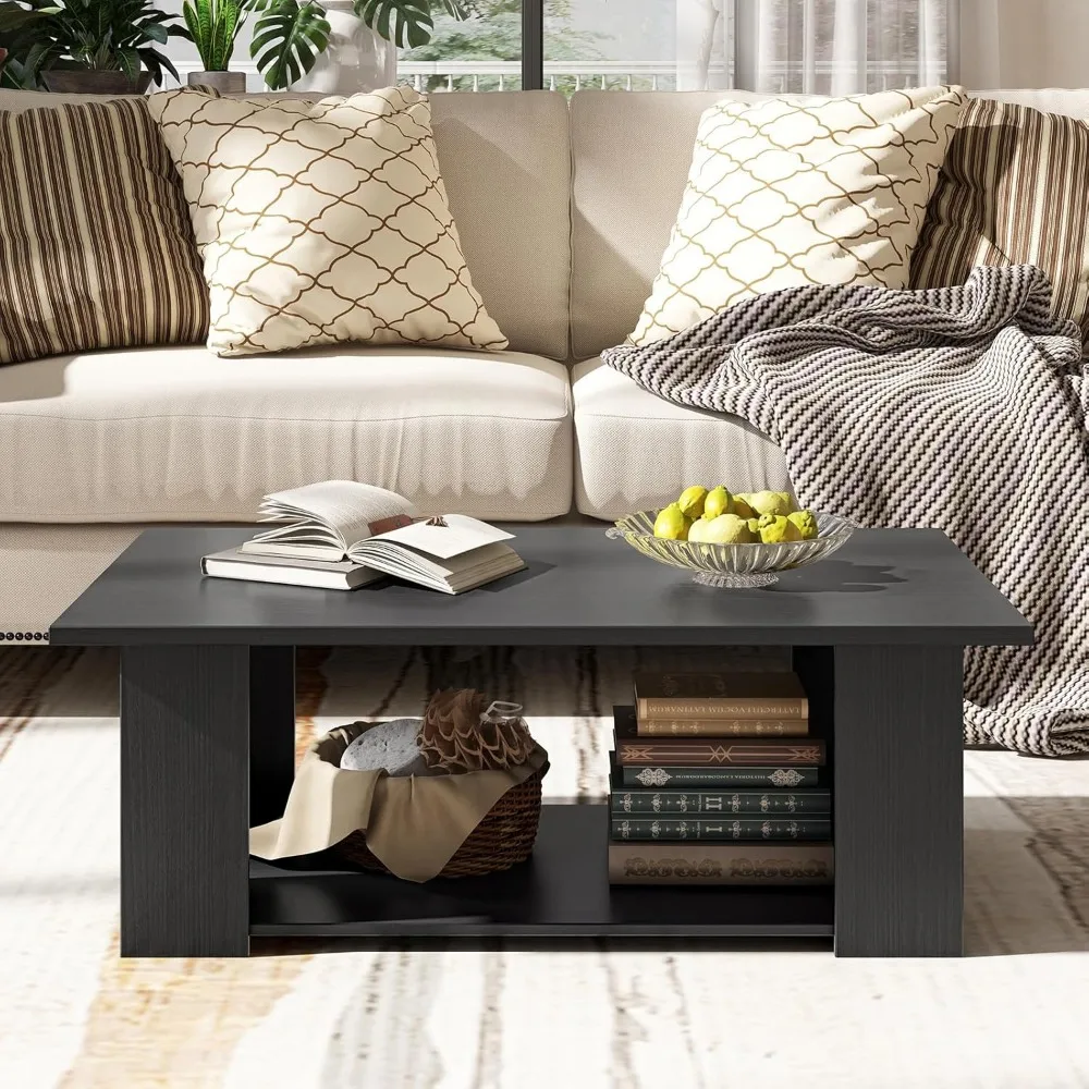 Z モダン長方形2段コーヒーテーブル、5つの木製支柱、リビン - Z. A. Furniture のレビューと価格