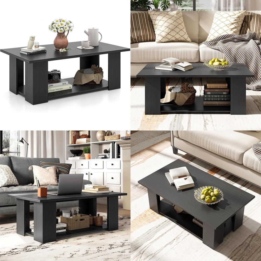 Z モダン長方形2段コーヒーテーブル、5つの木製支柱、リビン - Z. A. Furniture のレビューと価格