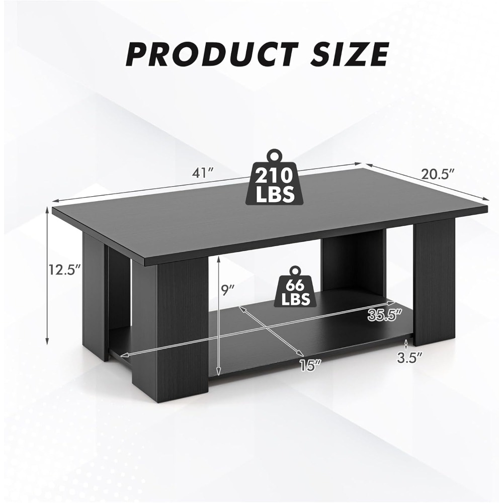 Z モダン長方形2段コーヒーテーブル、5つの木製支柱、リビン - Z. A. Furniture のレビューと価格