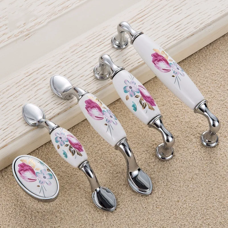 チューリップセラミックドアハンドルシルバー引き出し取手ヴィン - Vintage Furniture Hardware Pulls のレビューと価格