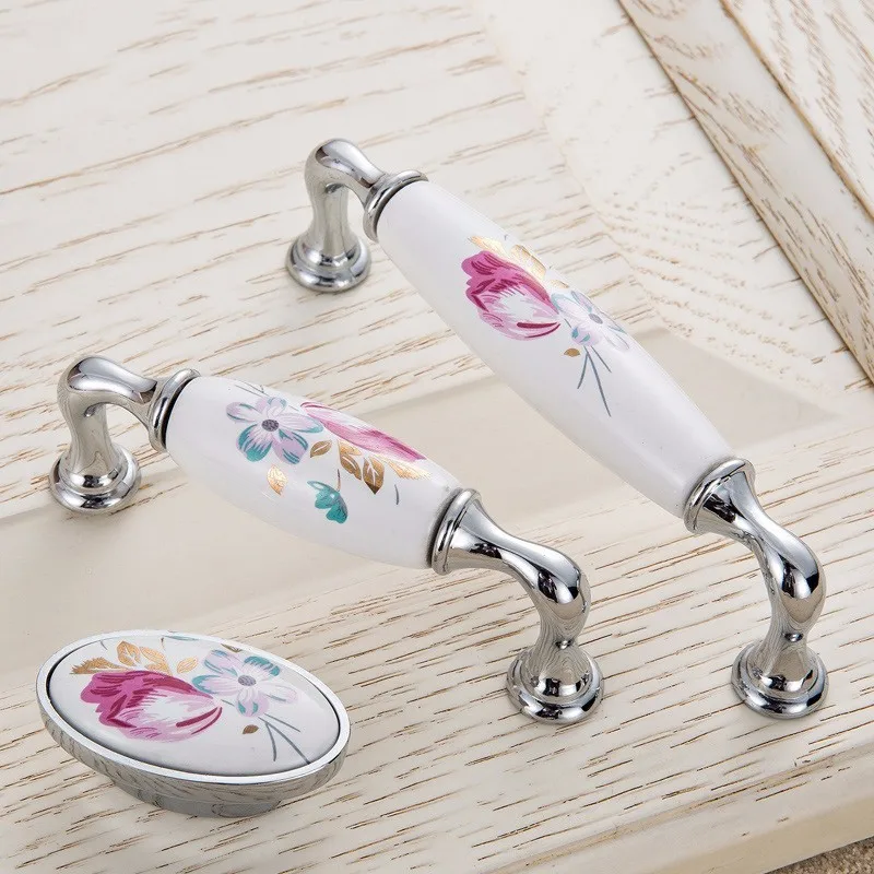 チューリップセラミックドアハンドルシルバー引き出し取手ヴィン - Vintage Furniture Hardware Pulls のレビューと価格